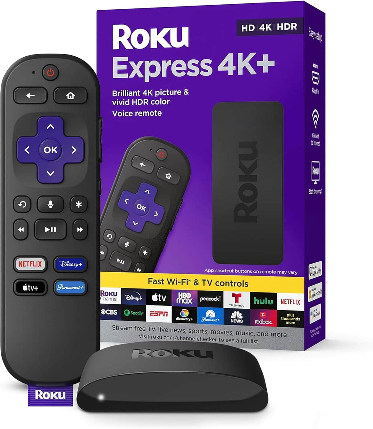 (Renewed) Roku Express 4K+ | Roku Streaming Device 4K/HDR with Voice Remote, Free & Live TV - Black