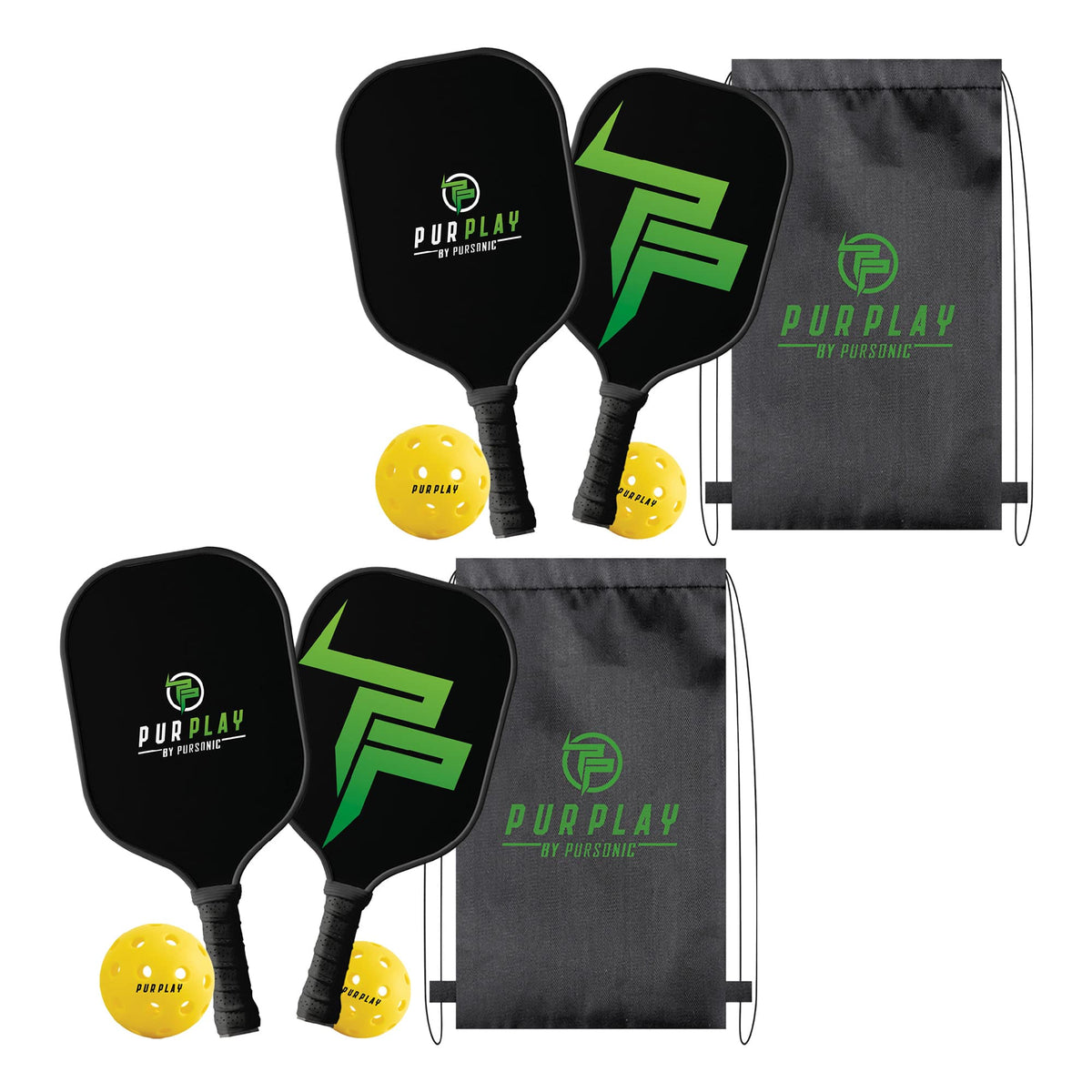 Pursonic - The Ultimate Pickleball High Performance Set –4 Paddles, 4 Balls & 2 Carry Bag - Multicolor