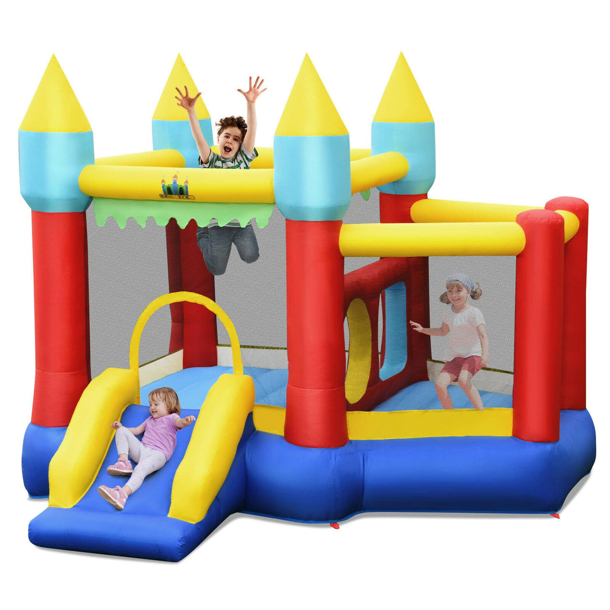 Gymax - Inflatable Bounce House Slide Jumping Castle Ball Pit Tunnels Without Blower - Blue, Red, Yellow, Green