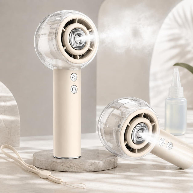Front. Anysun - Misting Handheld Portable Fan with 4 Strong Wind, 6000mAh Rechargeable Powerful, Mini Small Hand & Pocket Fan - Ivory.