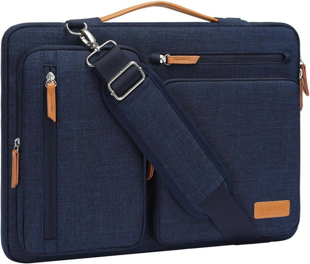 Front. mosiso - 360 Protective Laptop Shoulder Bag 17-17.3 inch for MacBook, HP, Dell, Lenovo, Asus Notebook Messenger Bag - Navy Blue.