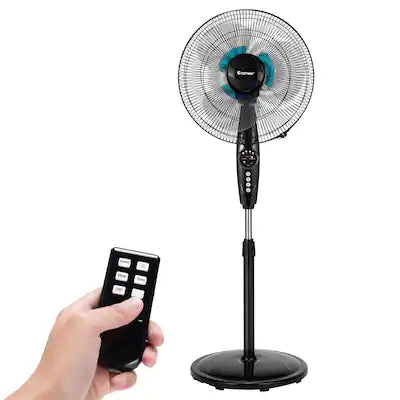 Costway - 16" Adjustable Oscillating Pedestal Fan Dual Blades w/Remote Control