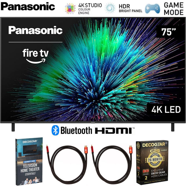 Panasonic 75" Fire TV 4K LED  
4K Studio Colour Engine HDR + Bright Panel Game Mode  

DecoGear Beginner's Guide Television Home Theater Essentials  
Bluetooth HDMI  

DecoGear CPS Bundle  
26 Month Premium Protection Plan  
Exclusive Gear HDMI Cables
