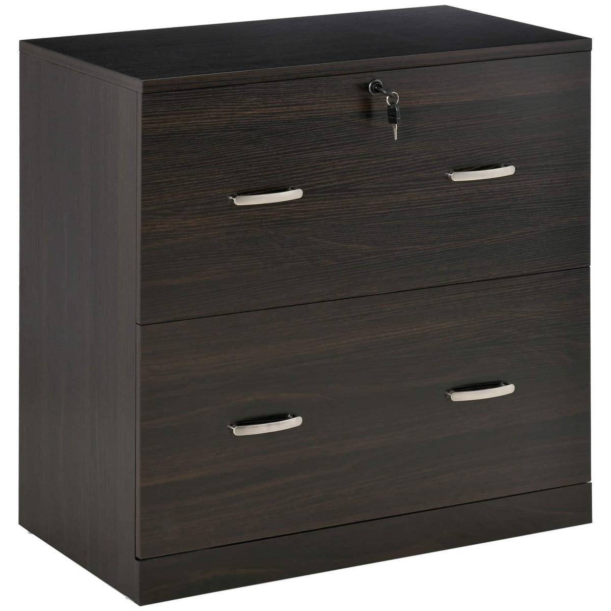 Vinsetto - File Cabinet with Lock and Keys, Lateral Storage Filing Cabinet with Hanging Bar for Letter Size - Walnut
