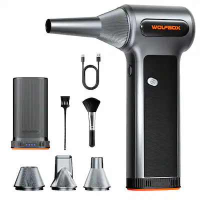 WOLFBOX - Cordless Compressed Air Duster with Dual Removable Batteries, 3-Speed Adjustable Air duster for Keyboard, PC, Car
