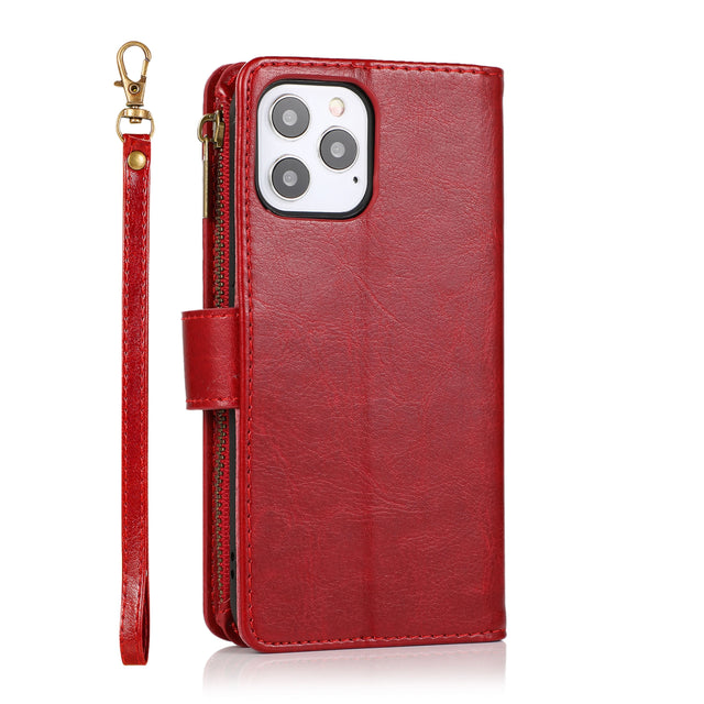 Front. Kitcheniva - PU Leather Phone Wallet Zipper With Tempered Glass For iPhone 12/12 Pro Red - Red.