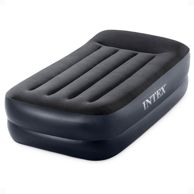Front. Intex - Intex Dura Beam Plus Pillow Raised Airbed Mattress with Built in Pump, Twin - Black.