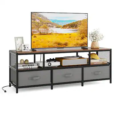 Gymax - TV Stand for TVs up to 65'' w/ Power Outlets USB Charging Open Shelf Coffee