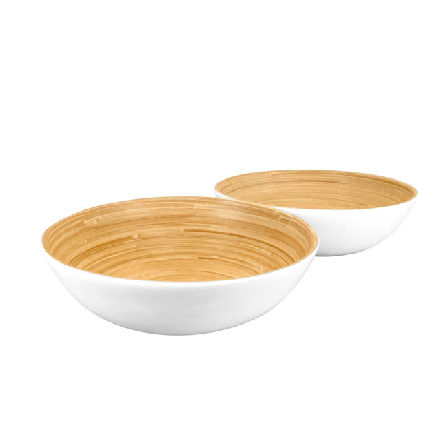 Front. Lexa - Bamboo Salad Bowl Set, 12 Inch x 2, White - White.