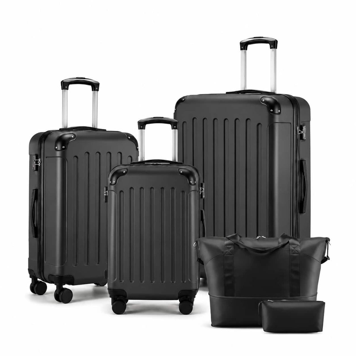 LUGGEX - 5 Piece Hardside Luggage Set with Tote and Toiletry Bag - EX-Lite - Black