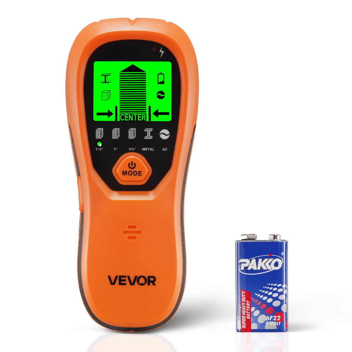 VEVOR - Stud Finder Wall Scanner, 5 in 1, Electronic Wall Stud Detector with Smart Sensor, High-Definition LCD Display - Orange