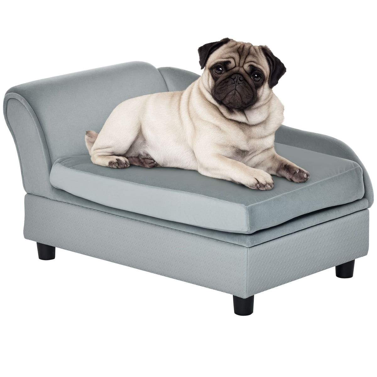 Pawhut - Fancy Dog Couch with Hidden Storage, Small Dog Sofa Bed with 2" Soft Foam - Light Gray