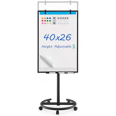 Costway - Mobile Whiteboard 40'' x 26'' Height Adjustable Magnetic Dry Erase Board with Stand