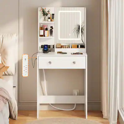 Furnulem - 23 In Vanity Desk with Mirror and Lights Makeup Vanity with Drawers