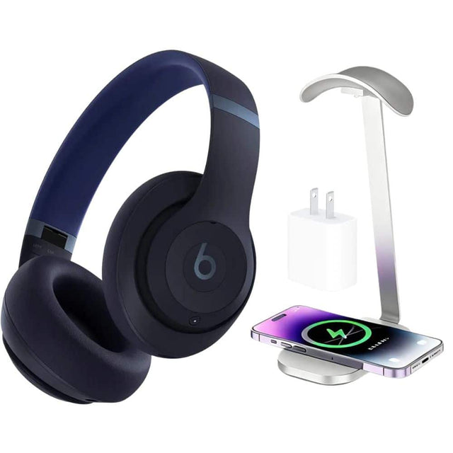 Front. Beats - Beats - Studio Pro - Wireless Noise Cancelling Headphones + Power Adapter & Headphone Stand/Charging Pad - Navy.