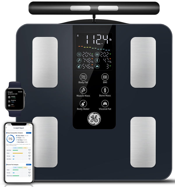 GE - Smart Scale for Body Weight, 8-Electrode Full Body Composition Analyzer, 50+ Metrics, Bluetooth - Black