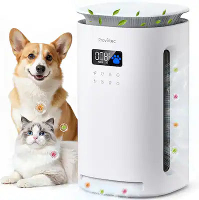 Provirtec - Air Purifier for Home Pets, 2500 sq ft, H13 True HEPA, 4-Side Wide Intake, Pet Floating Fur/Dander Worries, Ultra Quiet