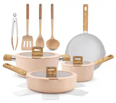 NutriChef - 14-Piece Pots and Pans Set Ceramic Cookware Set w/Ladle, Tongs, Spatula
