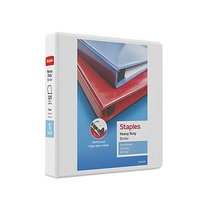 Staples Heavy Duty Binder Rings  
325 Rings  
1 Inch  
Reinforced rings open easily  
Heavy Duty  
100% Recyclable  
Made in USA
