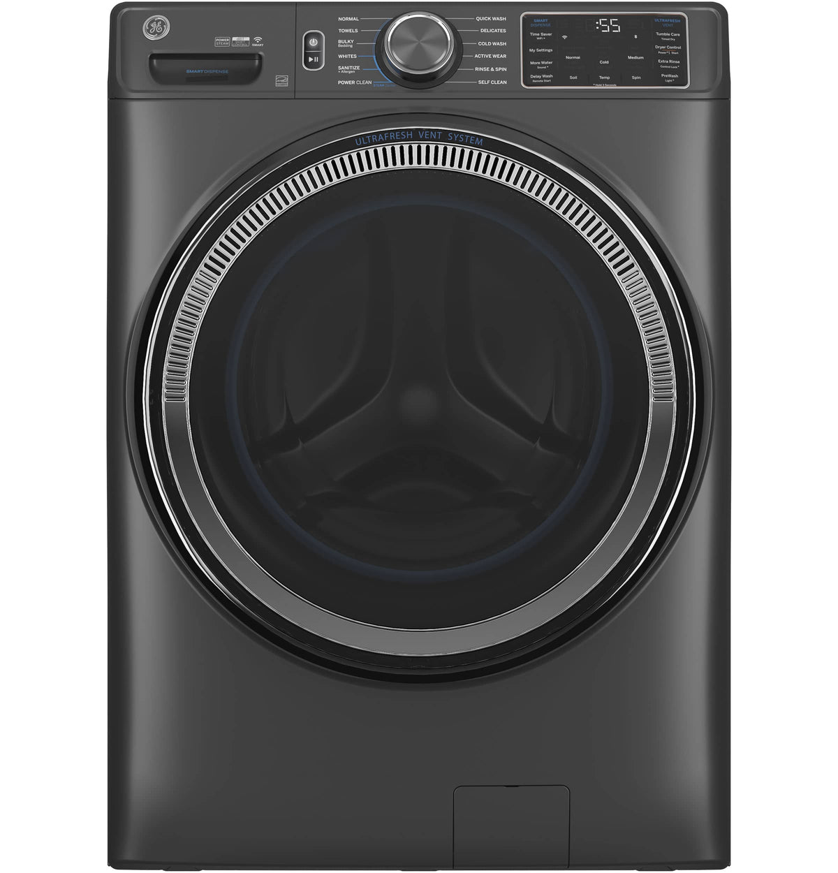 GE - 5.0 Cu. Ft. Stackable Smart Front Load Washer with Steam, SmartDispense and Odorblock Ultra Fresh Vent System - Carbon Graphite