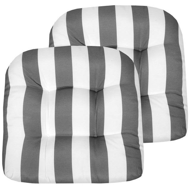 Front. Sweet Home Collection - Havana Stripe Patio Cushions Indoor/Outdoor Tufted 19" x 19", 2-Pack - Silver/White.