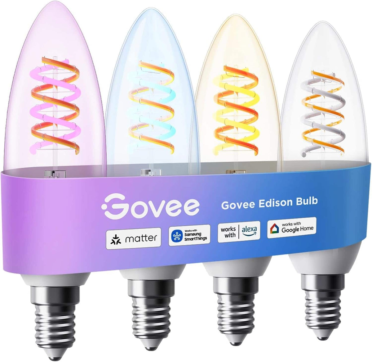 Govee - E12 Smart Candle Bulb RGBWW Color Change 2000K-6500K Works with Matter Alexa Google Assistant - White