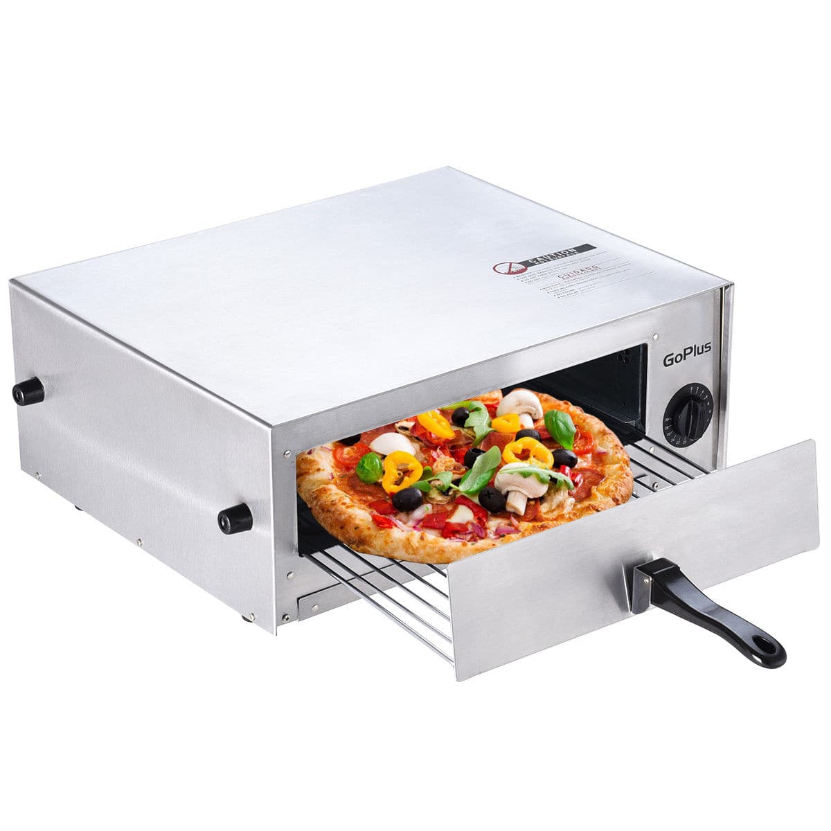 GOPLUS - Costway Electric Pizza Oven Indoor, Stainless Countertop Pizza Maker with Timer Removable Crumb Tray - silvery