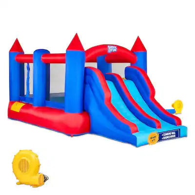 Sunny & Fun - Inflatable Bounce House with Climbing Wall, Dual Slides, Air Pump & Case