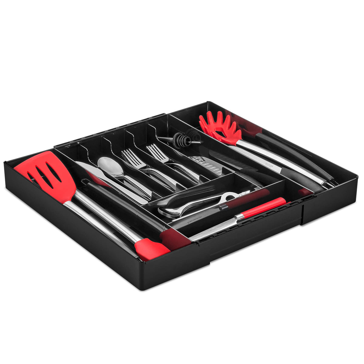 Sorbus - Expandable Silverware Organizer – Multipurpose Flatware and Kitchen Storage Solution - with 7 compartments - Black
