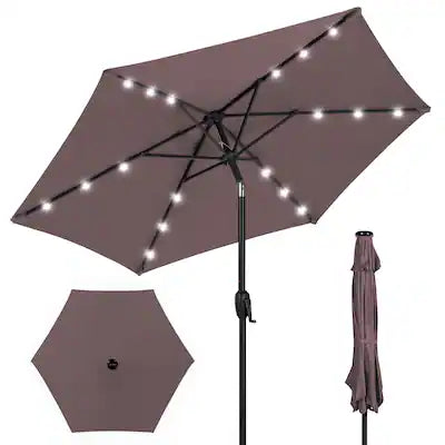 Best Choice Products - 7.5ft Outdoor Solar Patio Umbrella for Deck, Pool w/ Tilt, Crank, LED Lights