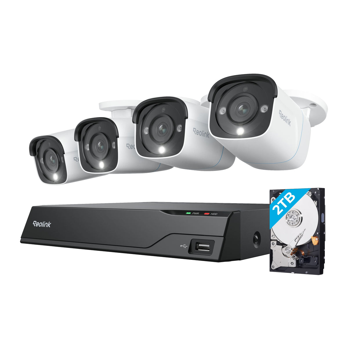 Reolink - 8-Channel, 4 - Bullet Camera Indoor/Outdoor 4K 8MP PoE 2TB Smart NVR Security Surveillance System - White