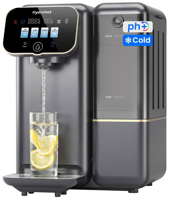 Hydrofast - C100 Countertop Reverse Osmosis Water Filter System, 6 Stage Filtration, Cold & Room Temp, 3:1 Pure to Drain, BPA Free - Gray