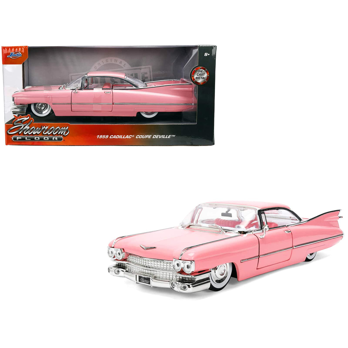 1959 Cadillac Coupe DeVille Pink with Pink and White Interior "Showroom Floor" Series 1/24 Diecast Model Car by Jada