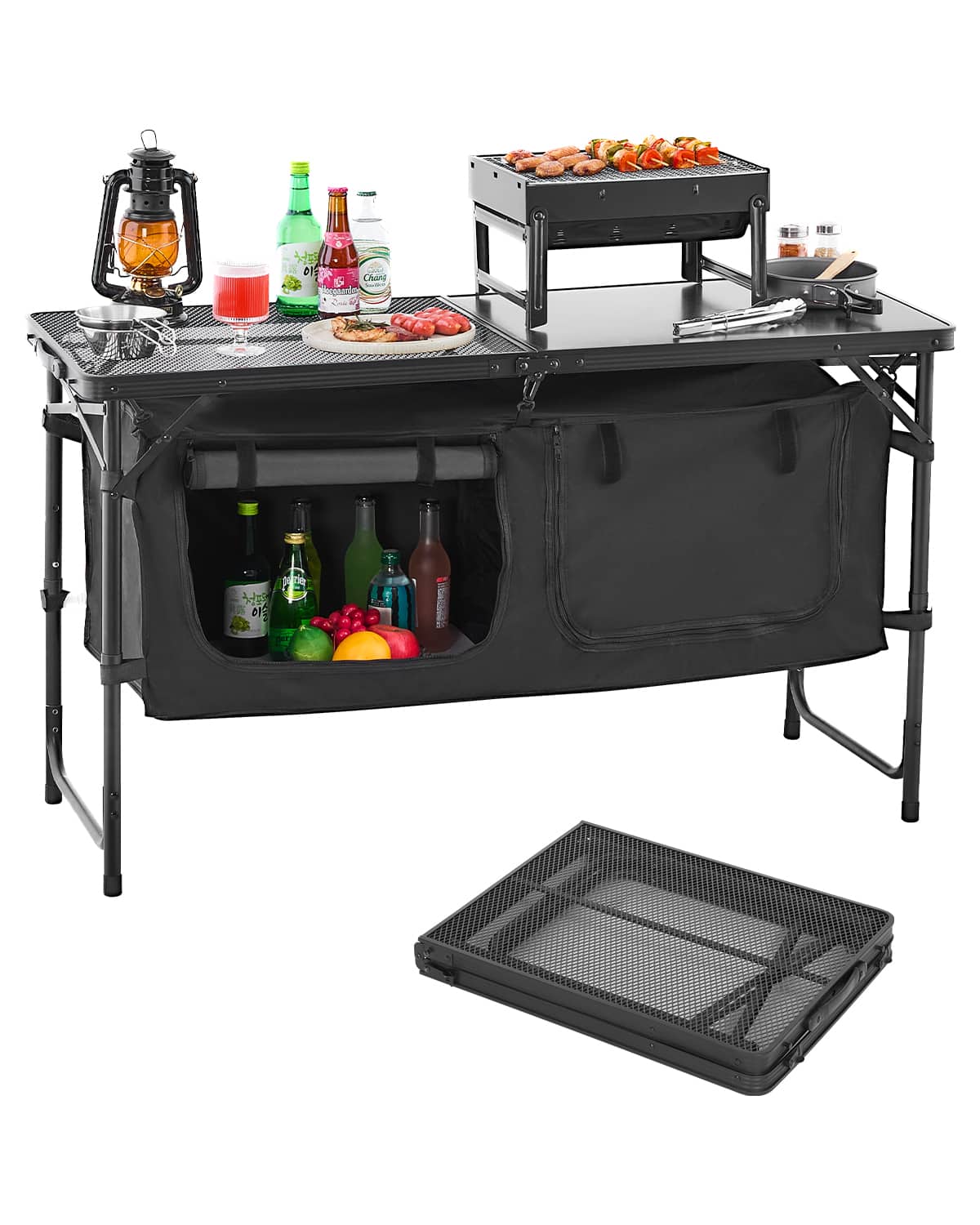 VEVOR - Camping Kitchen Table, Folding Outdoor Cooking Table, 3 Adjustable Heights, Aluminum Lightweight Portable Cook Station - Blue