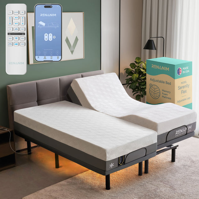 RENANIM Adjustable Bed MODEL Serenity Memory Flex Foam Mattress Legs Adjustable MADE IN USA