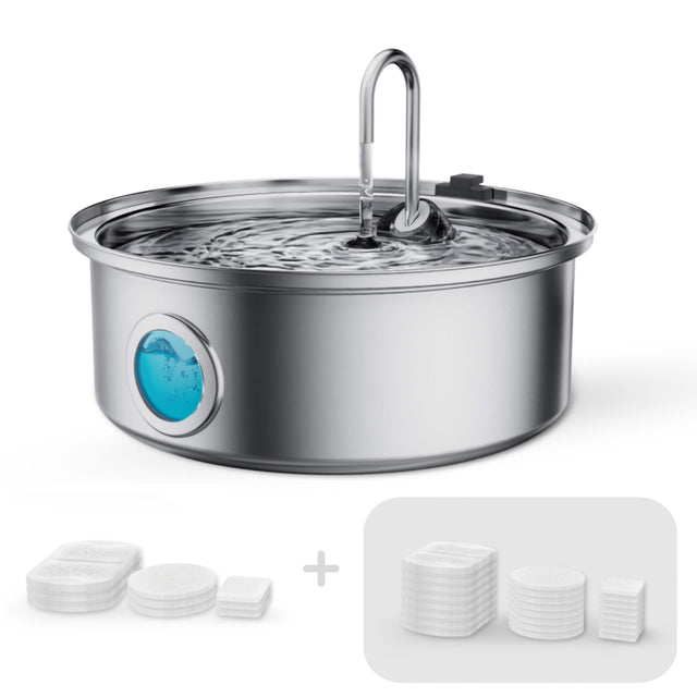 Front. Oneisall - 7L/230oz Stainless Steel Dog Water Fountain 5 Stage Filtration System with Visible Water Level with 11 Filter - Stainless Steel.