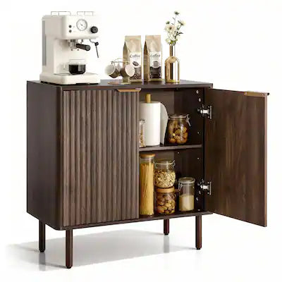 VEVOR - Coffee Bar Cabinet, Mid Century Fluted Coffee Bar Table with 2-Tier Storage, Buffet Stand Cabinet with Barn Door