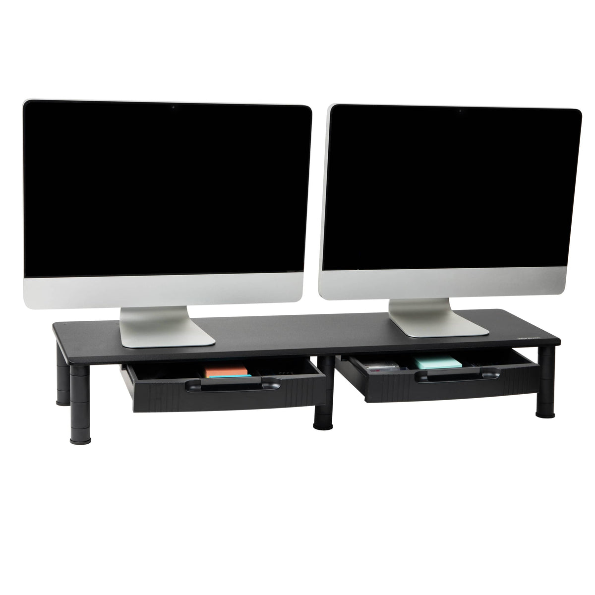Mind Reader - Dual Monitor Stand, Height Adjustable, Desktop Organizer, Laptop Riser, Office, 38.5"L x 11"W x 2.55-6.5"H - Black