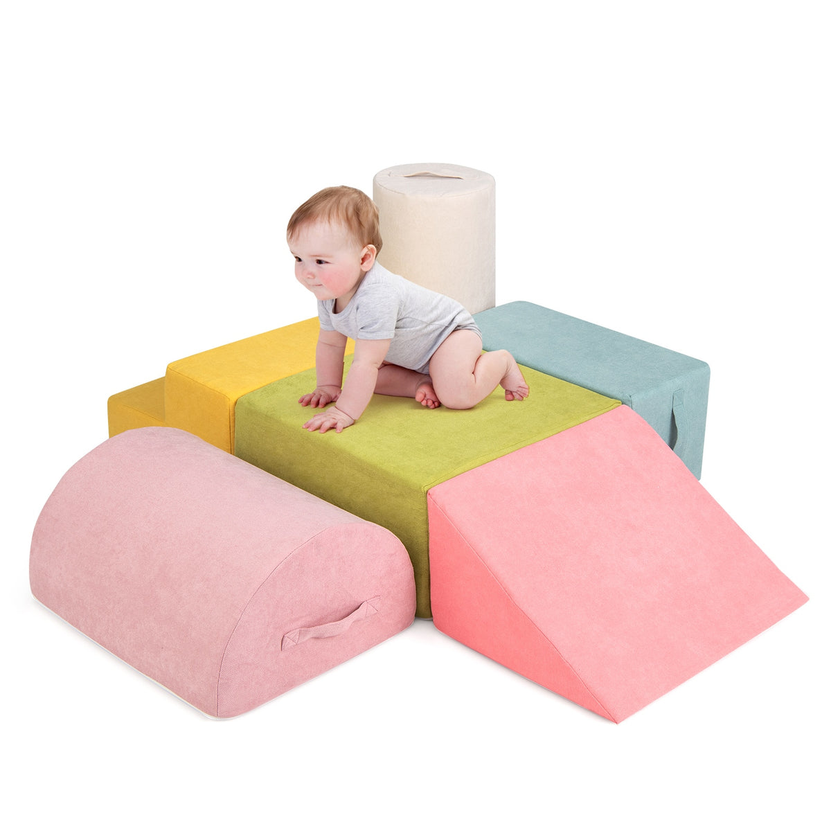 Gymax - 6 Pcs Toddler Climbing Blocks w/ H&les Chenille Fabric Cover Corner Play Gym - Multicolor