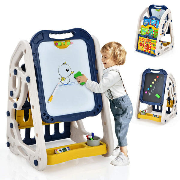 Costway - 3-in-1 Kids Art Easel Double-Sided Tabletop Easel w/Art Accessories - Blue