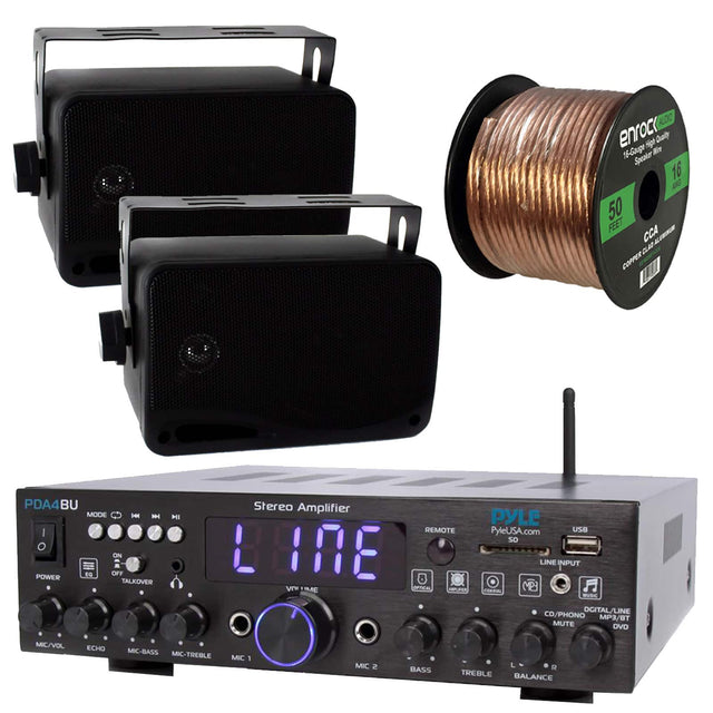 - ALOO enroc spt uit 16-Gage Mr Spaker 16 A 50 FEET CCA AG CA COPER PDA4BU BU MODE H - I O ON - D.
- OFF POWER TALKOVER HI Stereo Amplifier REMOTE L 18E 8 VT TIME OPTRA C PYLE PyleUSA.com USB 5O LINE INPUT T - OGITAL/LINE CD/PHONO MP3/BT MUTE DVD MIC/VOL ECHO MIC-BASS MIC-TREBLE MIC 1 MIC a BASS L 1 TREBLE BALANCE