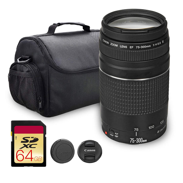 CANON ZOOM LENS 1:4-5.6 EF 75-300mm  
SD XC 64GB  
Canon AF MF 135 100 75 1Sm  
75-300mm
