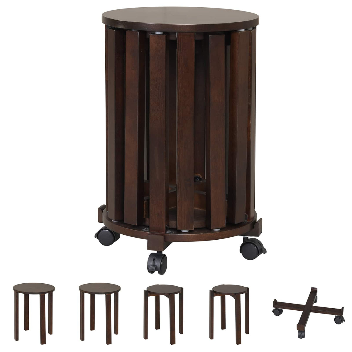 Costway - Stackable Stools Set of 4 with Rolling Base, Locking Casters for Kitchen Apartments - Walnut