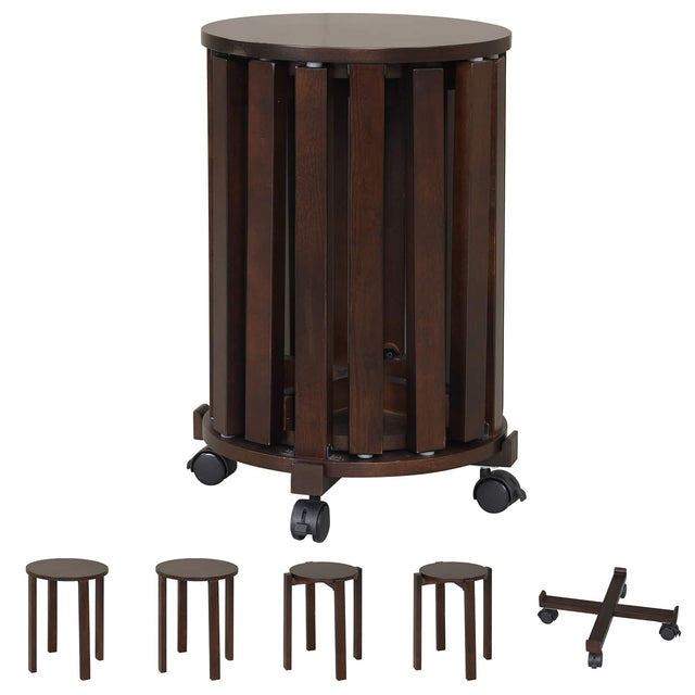 Front. Costway - Costway Stackable Stools Set of 4 with Rolling Base, Locking Casters for Kitchen Apartments - Walnut.