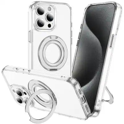 Alpha Digital - Full Protective iPhone 15 Case PRO MAX w/ Magnetic Rotatable Ring Stand- Soft Flex -360 shockproof