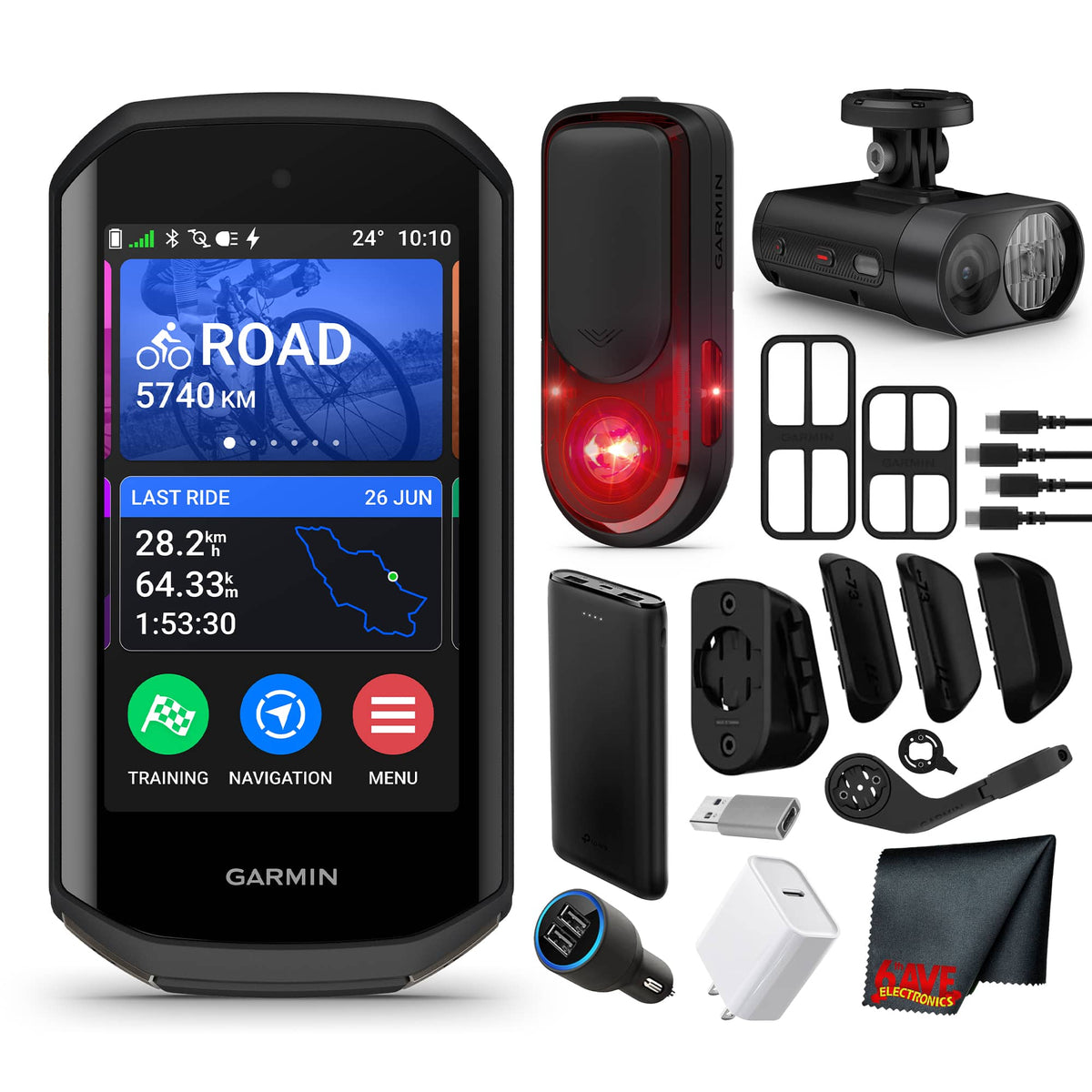 Garmin - Varia RearVue 820 Tail Light + Edge 1050 Cycling Computer + Varia Vue Cycling Headlight Camera - Black