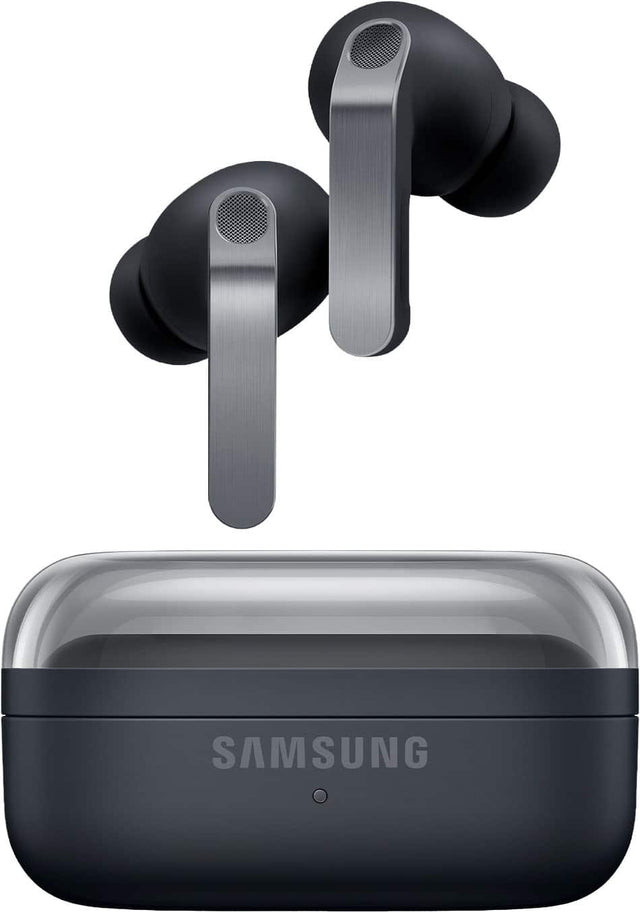 Front. Samsung - Galaxy Buds4 Pro Wireless Earbud Headphones - Black.