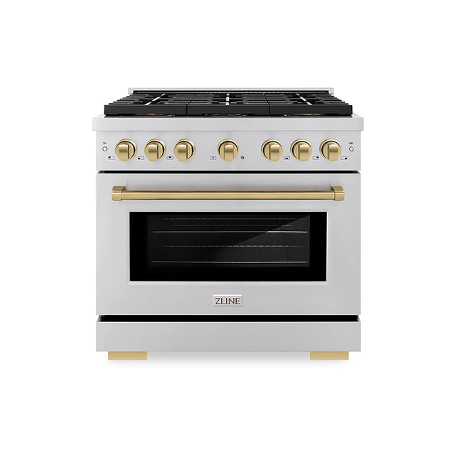Front. ZLINE - 36 in. Wide 6 Burner Autograph Paramount Gas Range with DuoPro Cooktop & Champagne Bronze Accents (PSGRZ-36-CB) - Stainless Steel.