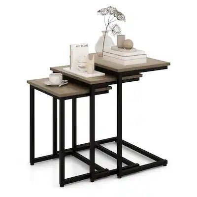 Costway - 3 Pcs Nesting Coffee End Table Set Stacking Side Nightstand Living Room