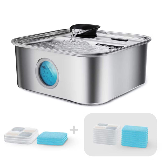 Front. Oneisall - 10L/338oz Stainless Steel Automatic Dog Water Fountain 5 Layer Filtration Clean System with 11 Filter - Stainless Steel.